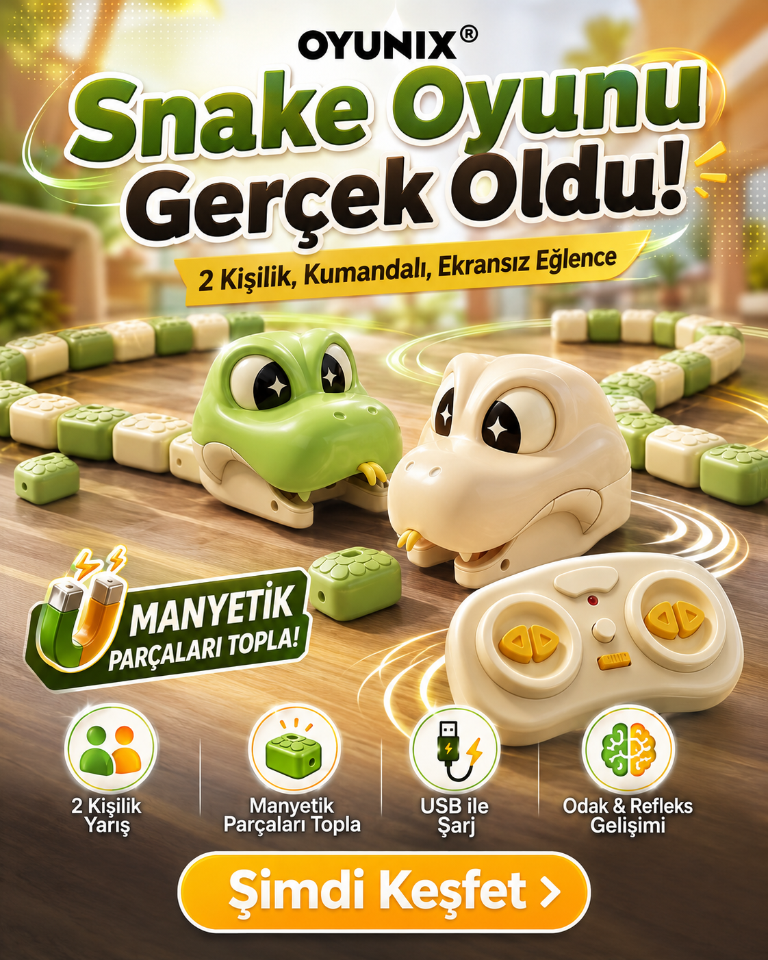 OYUNIX® Manyetik Yılan Yarışı – 2 Kişilik Uzaktan Kumandalı Oyun